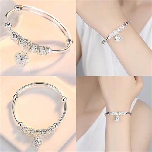 Silver Plated Beads Bangle Bracelet Transfer Lucky Beads Bracelet Cuff Open Design Silver Bells Palace Bell Bracelet Adjustable Bangles for Women3
