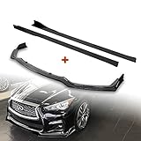 Q1-Tech 9-Piece Front Bumper Lip Kit &amp; Side Skirt Extensions Diffuser compatible with 2018-2021 Infiniti Q50 Sport Model Only, Front Bumper Lip Spoiler Air Chin Body Splitter ABS, Glossy Black