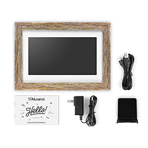 Aluratek 10" Wifi Distressed Wood Digital Photo Frame With Touchscreen And 16Gb Built-In Memory, Usb/Sd/Sdhc Supported, Built-In Clock & Calendar #TOP1