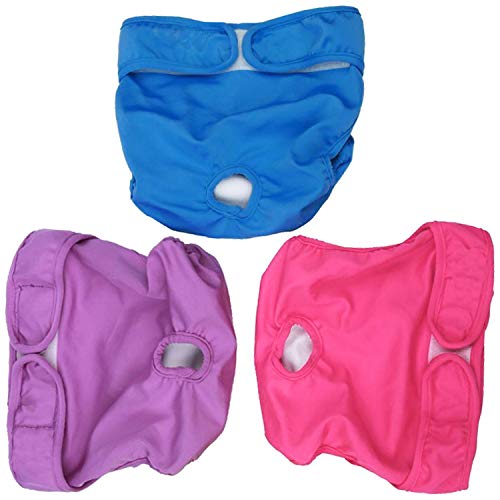 SunGrow Washable Dog Diapers, Fits 9-15 Inches Waist, Reusable, Easy to Use, Pack of 3