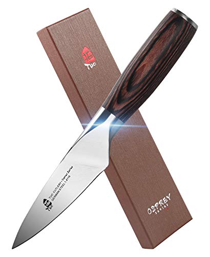 TUO Paring Knife 3.5 inch - Peeling Knife Fruit Knives Small Kitchen Chef Knives Vegetable Knives - German HC Stainless Steel - Ergonomic Pakkawood Handle - Osprey Series with Gift Box