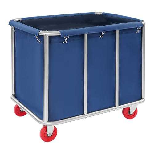 KKVUIIFF Carro de lavandería de acero inoxidable, con ruedas, capacidad de carga de 118 kg, para hoteles, hospitales, lavandería, 90 x 65 x 80 cm (azul)