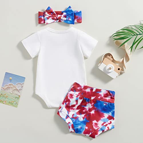 4Th Of July Baby Girl Outfits Newborn Short Sleeve Daddy's Little Firecracker Romper + Tie Dye Bloomer Shorts Set (White-Daddys Little Firecracker, 12-18 Months) #TOP5