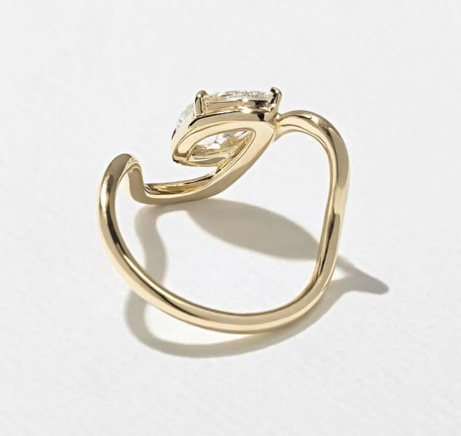 2CT Marquise Cut Diamond Gold Statement Ring, Unique Diamond,Modern Diamond Engagement,Sculptural Ring, Bold Ring,14K Gold Plated,Gifted For Her,Size 3-12.