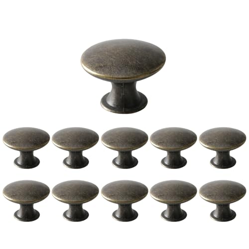 Mokife 12 Boutons de Meuble Antique, Rond Poignée de Tiroir Ancienne, Metal Boutons de Portes pour Placards Cuisine 30x21mm, Bronze