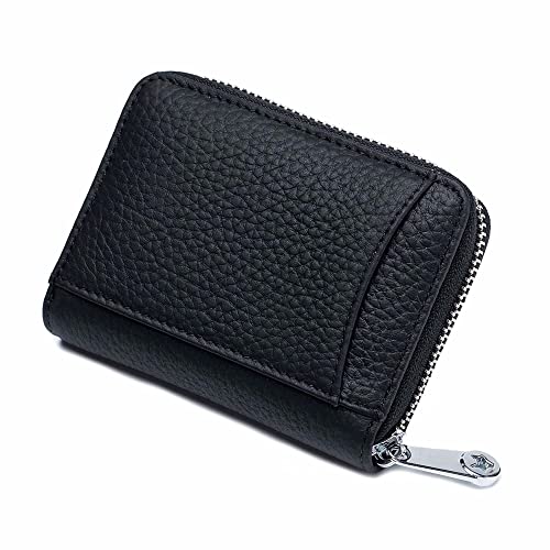 Wallet Women, Leather, Card Holder, RFID Blocking, Coin Holder, Compact Zip Wallet, Black, One Size