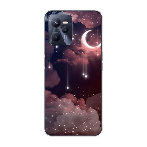 KARTXITAI Case Compatible with C35,Shockproof Slim Thin Silicone Protective Anti-Fingerprint Anti-Scratch Anti-Fall Phone Cover - Stars,Moon,Clouds,Sky