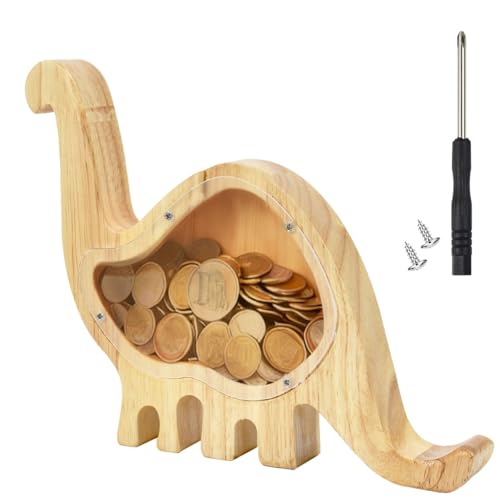 Zithgen Hucha de Madera con Grano de Madera Transparente, Huchas Originales para Infantil Adultos Hucha de Madera Personalizada Hucha Ahorro Cerdito para Adultos y Niños (20 * 16 * 3cm)
