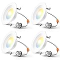 Amico 4 Pack 4 inch 5CCT LED Recessed Lighting, Dimmable, 8.5W=60W, 650LM, 2700K/3000K/4000K/5000K/6000K Selectable, Retrofit Can Lights with Baffle Trim, IC Rated - ETL & FCC, White