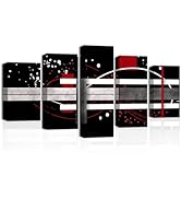 CXHOSTENT Abstract Black and Red Wall Art 5 Piece Abstract Line Black Gray Red Canvas Prints Mode...