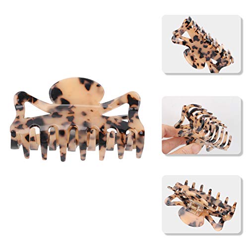 Tortoise Claw Hair Clip For Women，Hair Grip Leopard Print Barrettes French Vintage Design Large Hair Jaw For Thick Thin Curly Straight Long Hair (Rectangle) (4.3 Inch, Multi-Colored) #TOP3