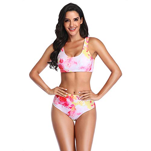 Extaum Conjunto de Biquíni,Conjunto de biquíni feminino Sem mangas Impressão de cintura alta Maiôs d