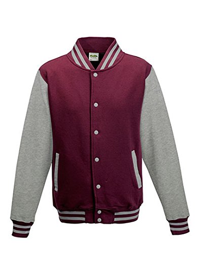 AWDis Varsity Jacket, Chaqueta Bomber Para Hombre, Multicolor (Burgundy/Heather Grey), Large