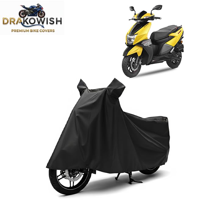 Image of DRAKOWISH Waterproof Scooty Cover for TVS Ntorq 125 | All Weather Protection from Rain, Dust, UV Rays & Scratches with Mirror Pockets & Buckle Belt | Ntorq 125 Cover