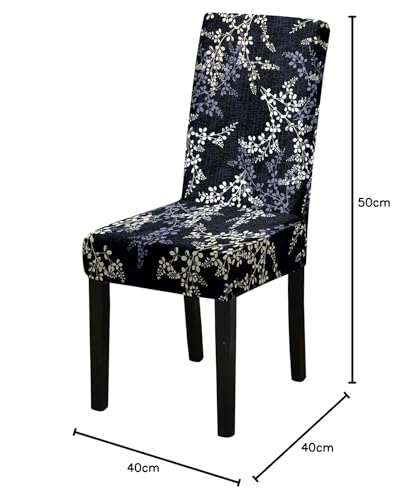Image of House of Quirk Elastic Chair Cover Stretch Removable Washable Short Dining Chair Cover Protector Seat Slipcover (Pack of 1, Indigo Twigs)