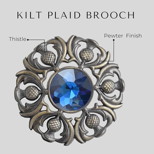 Image of Luxurious Scottish Kilt Fly Plaid Brooch - Premium Thistle Design Adorned with Sparkling Stones, Handcrafted Tartan Sash Pin, Luxurious Accessory for Women's Highland Dress