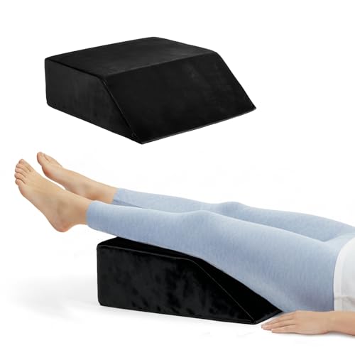 Image of amazon basics Wedge Leg Pillow | High Resilience Super-Soft Foam | Leg, Hip, Thigh & Knee Rest | Generous Size for Both Legs | Washable Velvet Cover | 22 x 20 x 7 in | Black