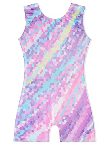 Image of EQSJIU Gymnastics Leotards for Girls Kids Rainbow Mosaic Mermaid Butterfly Stars Leopard Galaxy Tie Dye Cosmos Leopard