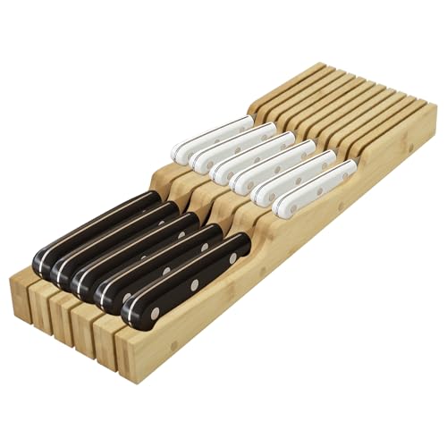 Knife Drawer Organizer, Bamboo In-Drawer Knife Block Organizer Kitchen Steak Knives Holder Organizer for Drawer, 11 Knives Slots (11 Knives Slots)