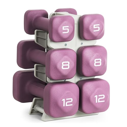 Image of Tone Fitness Neoprene Dumbbell Set with Storage Rack - Non-Slip, Anti-Roll Hand Weights for Home Gym Workouts | 20 lb, 32 lb, 50 lb, 60 lb & 100 lb Options