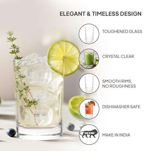 Image of CELLO Liberty Glass Set of 6 Pcs 175ml, Transparent | Freezer & Fridge Safe, Leadfree Dishwasher Safe Toughened Crystal Clear Glasses Set For Drinking Water Juice Milk Cocktail Mocktail Coldrinks Soda