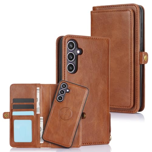 Étui portefeuille magnétique Samsung Galaxy S24 Plus housse cuir marron
