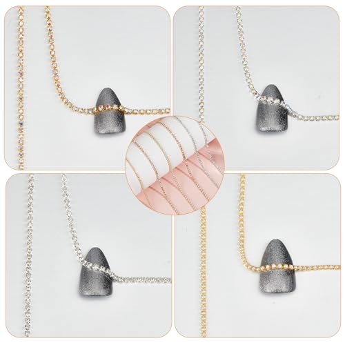 NICENEEDED 6 Strips Nail Chains, 3D Nail Art Charms Gold Nail Charms Nail Metal Punk Nail Studs, Jewelry Accessory Nails Supply for Women DIY Manicure Tips Decor - Image 7