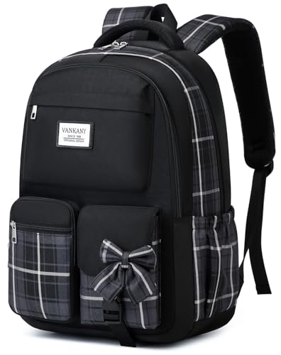 Image of Black Backpack for Girls, Cute Teenage Bookbag for Women Middle School Highschool College Student Mochila Universitaria para Mujer