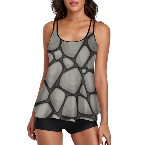 Maillot de bain tankini anti frottement avec shorty et robe couvrante femme gris