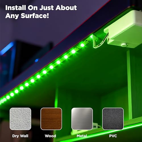 Image of BestLuz Battery Powered LED Strip Lights 2X 3.33ft Flexible Green Light Strip for Bedroom Room Decor, Lighting for Cabinet Shelf Closet TV Backlight