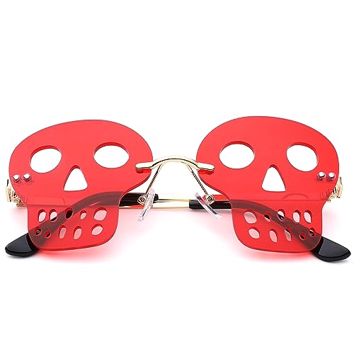 NULOOQ Rimless Halloween Skull Sunglasses, Festival Skull Glasses for Women Men4