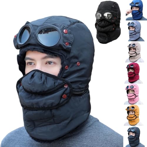 Thermal Hat with Glasses Windproof Ski Mask Cap Fashion Warm Hat for Cycling, Winter Trapper Hats with Goggles(#A)