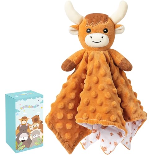 Image of Loveys for Babies,Soft Baby Security Blanket for Newborn Infant Toddler Snuggle Toy Stuffed Animal,Lovey Highland Cow Security Blankets Baby Unisex for Gifts(Highland Cow,12.2in)