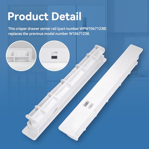 Image of Upgrade W10671238 WPW10671238 Fridge Crisper Drawer Center Rail Replace 12530701 12530701N 67001057 Compatible with Whirlpool, Kenmore, Maytag, and Amana Refrigerator Drawer Slide Rail Replacement