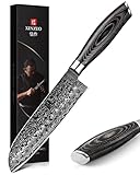 Cuchillo de Santoku Damasco, longitud total 31.3cm, longitud de la lámina 17.8cm, peso neto 206g.