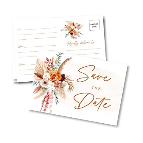 Your Main Event Prints Boho Orange and Terracotta Wedding Save The Date Card Invitations - 50 Count - Postcard Ready to Mail, No Envelopes Needed Cover