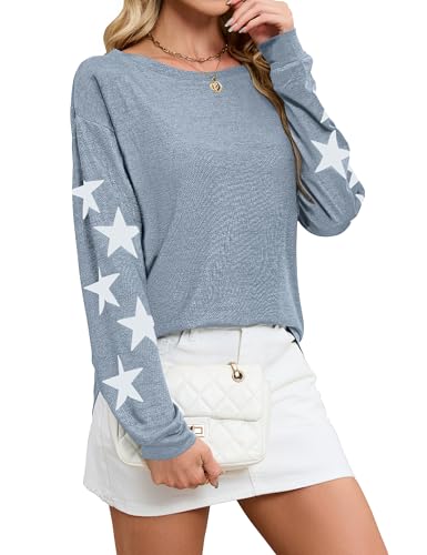 Image of Blooming Jelly Womens Off The Shoulder Sweater Knit Pullover Long Sleeve Star Print Lightweight Cute Tops Fall Chothes