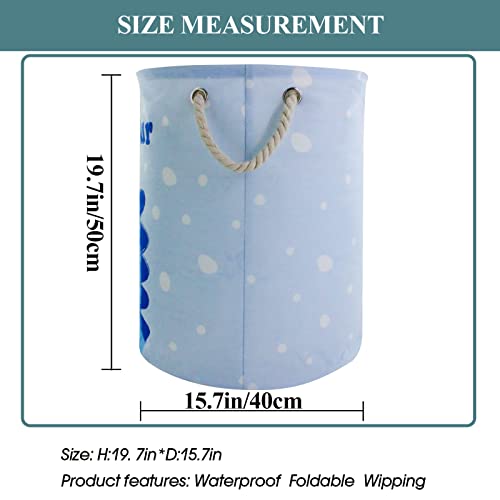 Homele Cute Storage Basket With Rope Handles, Collapsible Laundry Baskets Large Round Toy Storage Bins Laundry Hamper Nursery Hamper For Baby Kids Room, Girls Room Organizer Gift Basket(Blue Dinosaur) #TOP1
