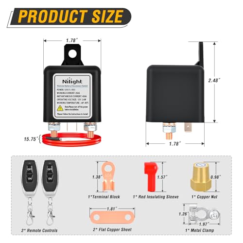 Nilight Remote Battery Disconnect Switch 12V 250A Car Anti-Theft Kill Switches Upgrade Prevent Power Drain with Wireless Remote Control Relay Fobs for Auto Truck RV Boat by Nilight - Image 2
