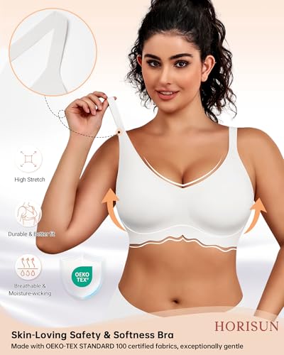 Image of HORISUN Wireless T Shirt Bra Seamless Push Up Bralette Full Coverage V Neck Comfortable Bras for Women