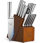 imarku 15-Piece Kitchen Knife Set with Block & Sharpener – Japanese Stainless Steel Chef Knives, Dishwasher Safe, 6 Steak Knives, Brown,Christmas and Thanksgiving Gifts for Men and Women