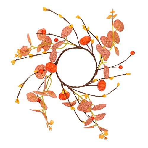 HOOTNEE Fall Artificial Eucalyptus Leaf Pumpkin Candle Centerpiece for Thanksgiving Table Decor Wreath for Candles Lightweight Versatile Design for Home Decoration
