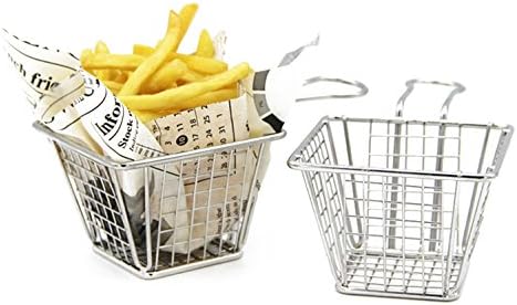 2PCS Mini Fry Basket Stainless Steel Square Fryer Basket Present Fried Chip Food, Table Serving (Small)