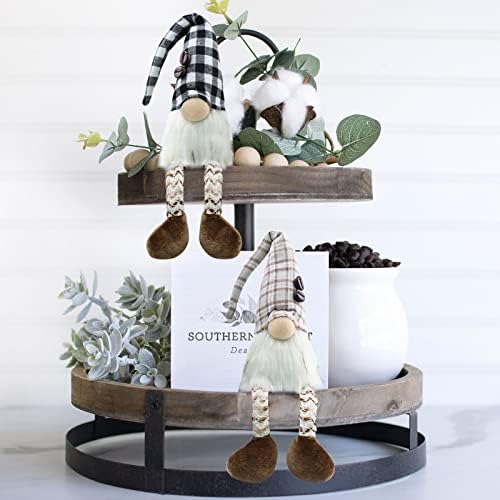 Gehydy Set of 2 Coffee Gonk Plush Coffee Bar Table Decorations Gift Buffalo Plaid Handmade Swedish Tomte Farmhouse Decor for Home Kitchen Tiered Tray - 12 Inches