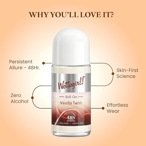 Image of Layer'r Wottagirl 100% Vegan Vanilla Twist Roll On for Women 50ml | Alcohol-free 48H odour protection with creamy coconut, lily & vanilla notes. 100% vegan roll on for daily freshness.