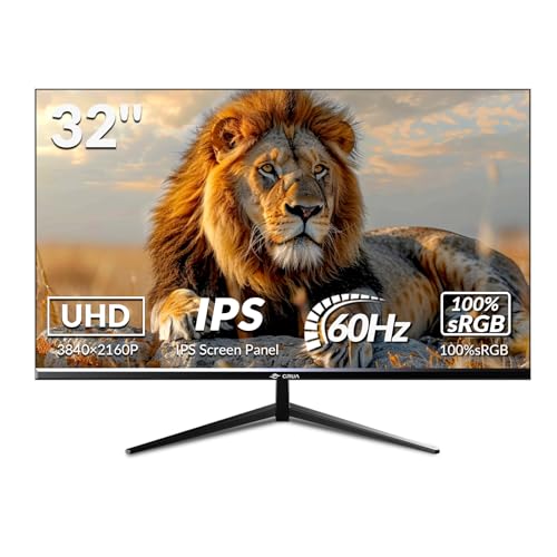 CRUA 32 Inch 4K UHD Monitor (3840x2160), IPS,60Hz Refresh Rate, 100% sRGB, AMD FreeSync, 178° Viewing Angle, HDMI/DisplayPort, VESA 100x100mm Mount Compatible, Tilt Adjustable - Black