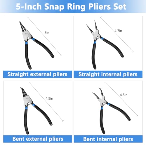 850Pcs C-clip External Retaining Rings Snap Rings Assortment Kit Circlip Alloy Steel(M4-M28) + E-clip Retaining Rings Assortment Set(1.5mm-15mm) + 4-Piece 7-inch Snap Ring Pliers Set