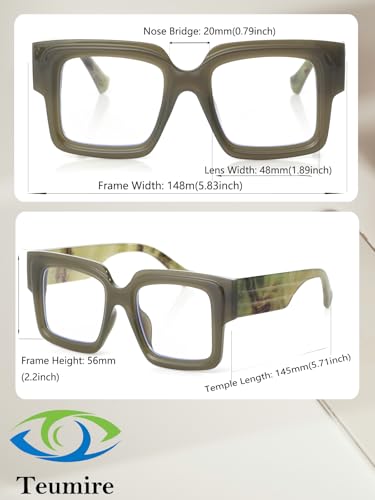 Image of Oversized Square Blue Light Glasses Women Men Thick Big Frame Computer Eyewear Non Prescription Eye Glasses