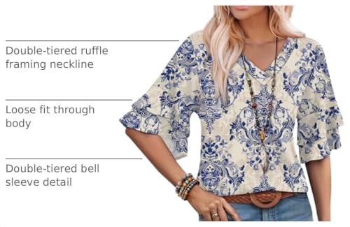 Image of OFEEFAN Spring Tops for Women Boho Shirts Fashion Clothing Cute 3 /4 Length Sleeve Blouses Dressy Casual Summer Outfits