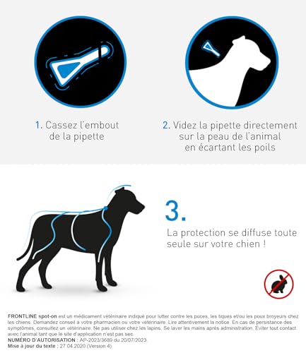 FRONTLINE Spot On Chien - Anti Puces, Anti-Tiques & Poux - Élimine Puces Pendant 2 mois /Tiques Pendant 1 mois - Pour Petit Chien 10 à 20 kg - Fabriqué En France - 6 Pipettes – vue 2
